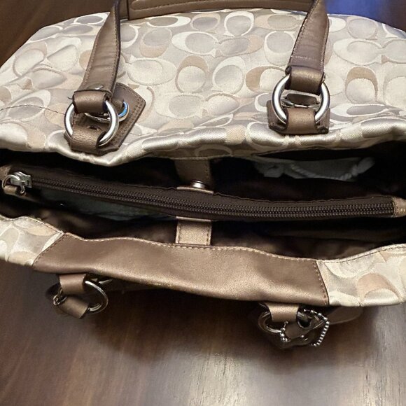 Coach F18450 Ashley Signature Sateen Satchel Bag Brown Khaki - Picture 10 of 16